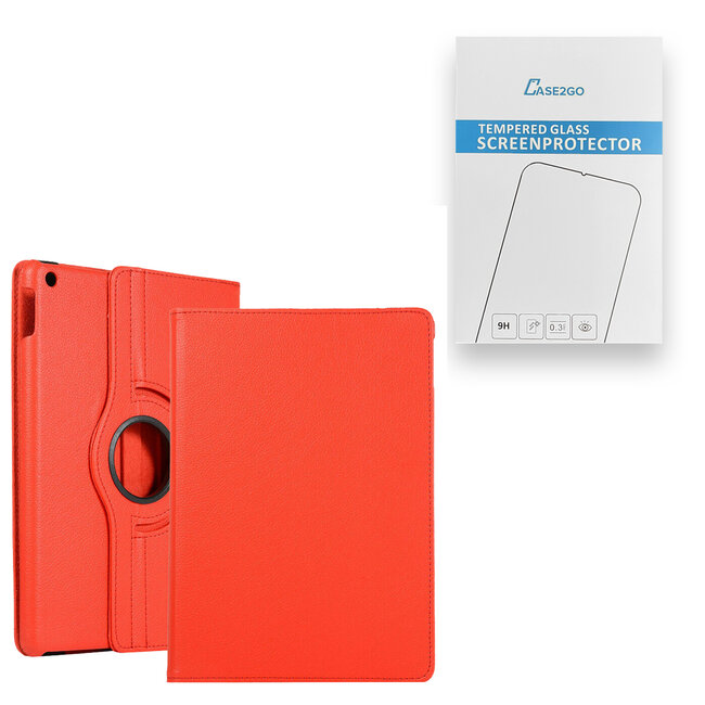 Case2go - Tablet hoes geschikt voor iPad 10.2 inch 2019 / 2020 / 2021 - Draaibare Book Case + Screenprotector - Oranje