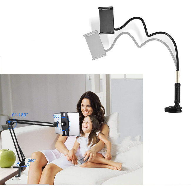 Case2go - Tablet Houder / Telefoonhouder voor bureau - Geschikt voor Tablet, Telefoon en Nintendo Switch - 360 graden verstelbaar - Zwart