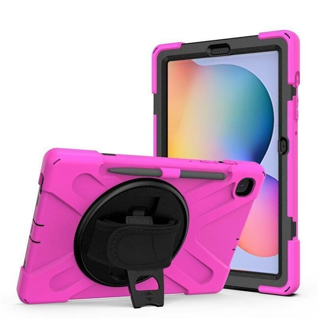Case2go - Tablet hoes geschikt voor Samsung Galaxy Tab S7 FE - Hand Strap Armor Case Met Pencil Houder - Magenta