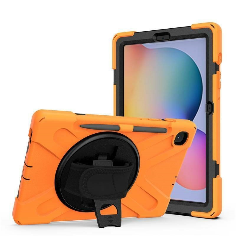Case2go - Tablet hoes geschikt voor Samsung Galaxy Tab S7 FE - Hand Strap Armor Case Met Pencil Houder - Oranje afbeelding