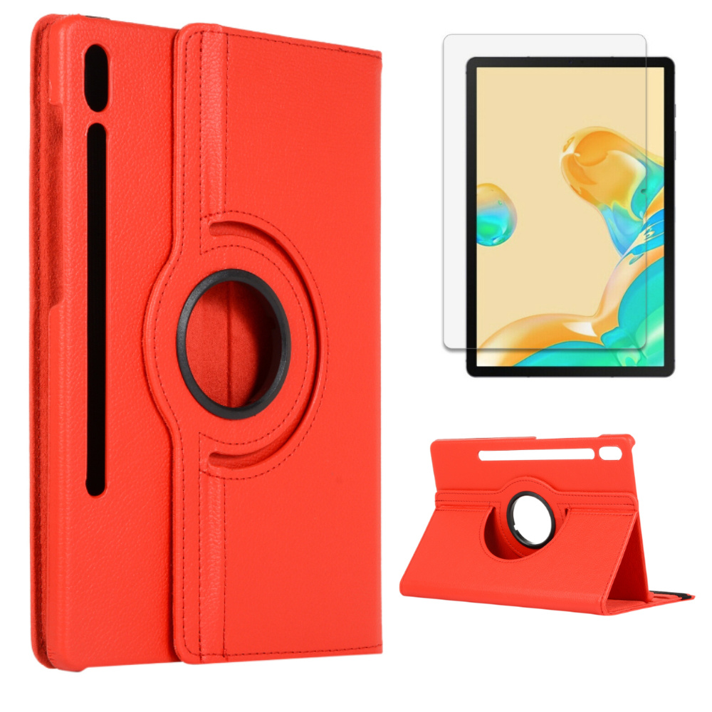 Case2go - Tablet hoes geschikt voor Samsung Galaxy Tab S7 FE (2021) - Draaibare Book Case + Screenprotector - 12.4 Inch - Rood afbeelding