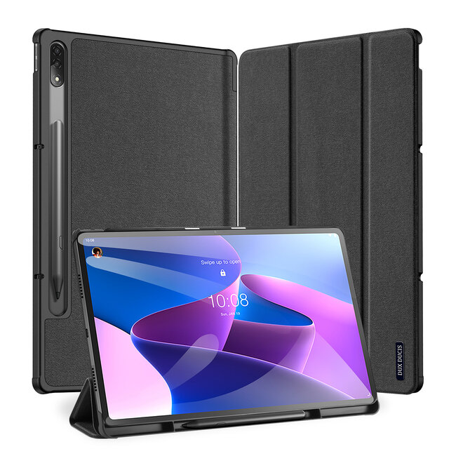 Tablethoes geschikt voor Lenovo Tab P12 Pro - Dux Ducis Domo Book Case - Cover met Houder voor Styluspen  - Zwart