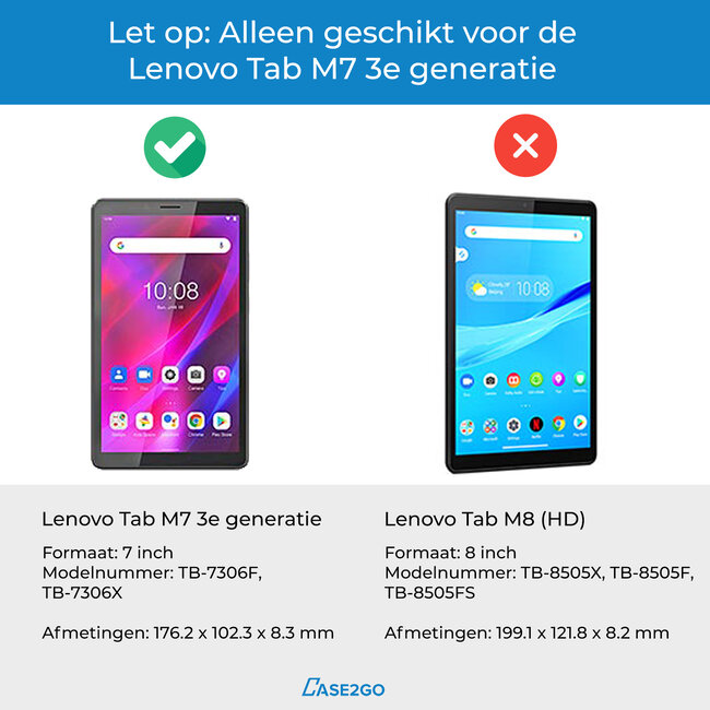 Tablet screenprotector geschikt voor Lenovo Tab M7 3rd Gen - Case-friendly screenprotector - 2 stuks - Tempered Glass - Transparant