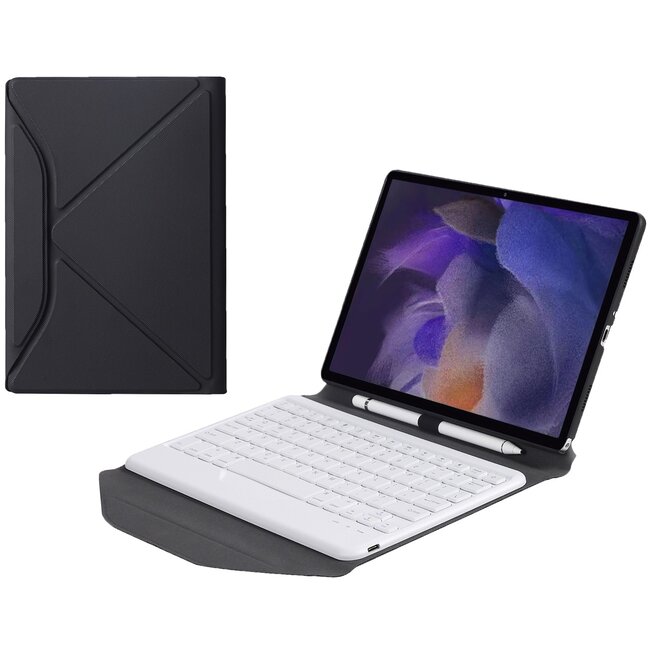 Bluetooth Keyboard Case geschikt voor Samsung Galaxy Tab A8 - QWERTY - Draadloos Toetsenbord hoes Zwart met Wit toetsenbord