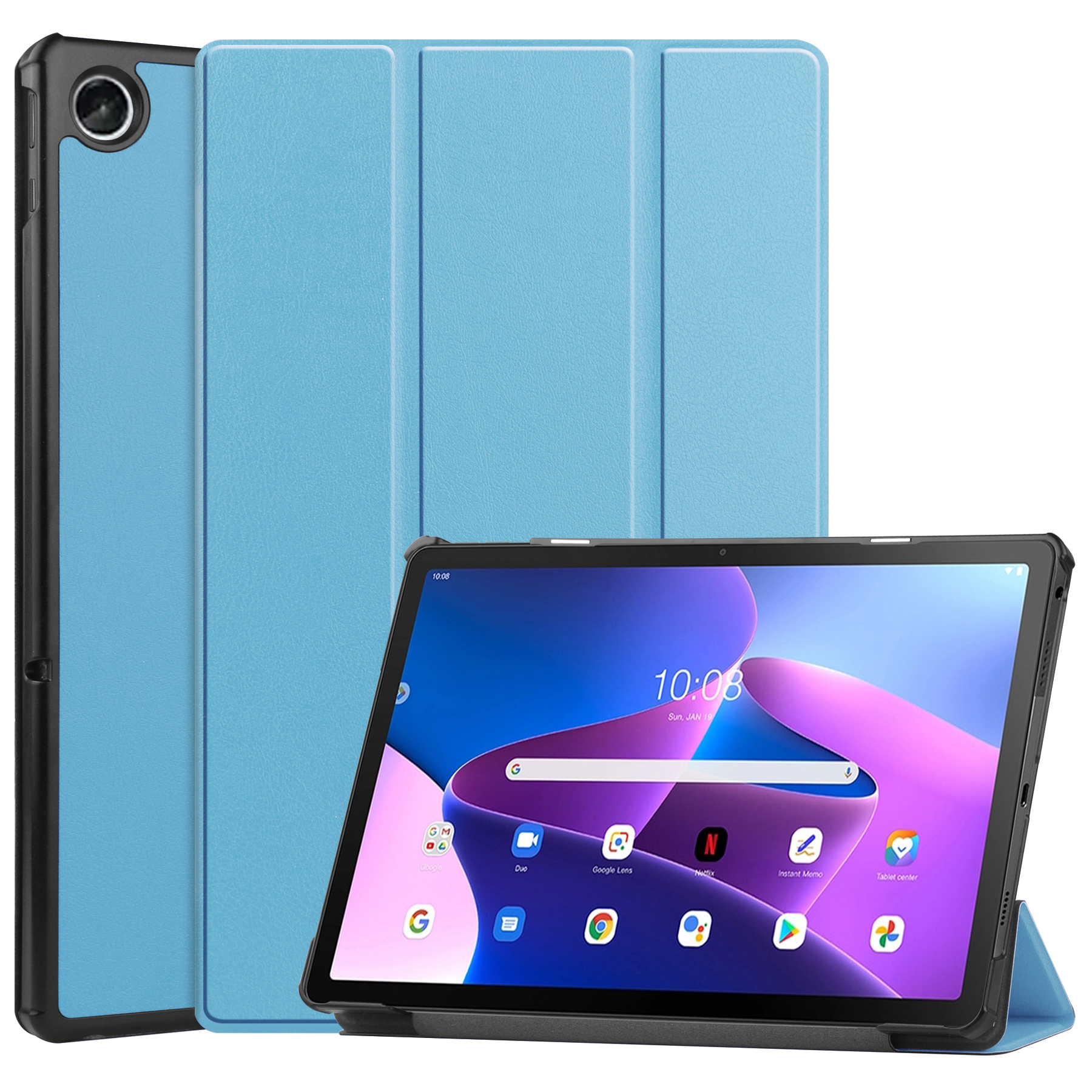 Tablet hoes geschikt voor Lenovo Tab M10 Plus (3e generatie) 10.6 inch - Tri-Fold Book Case - Licht Blauw afbeelding