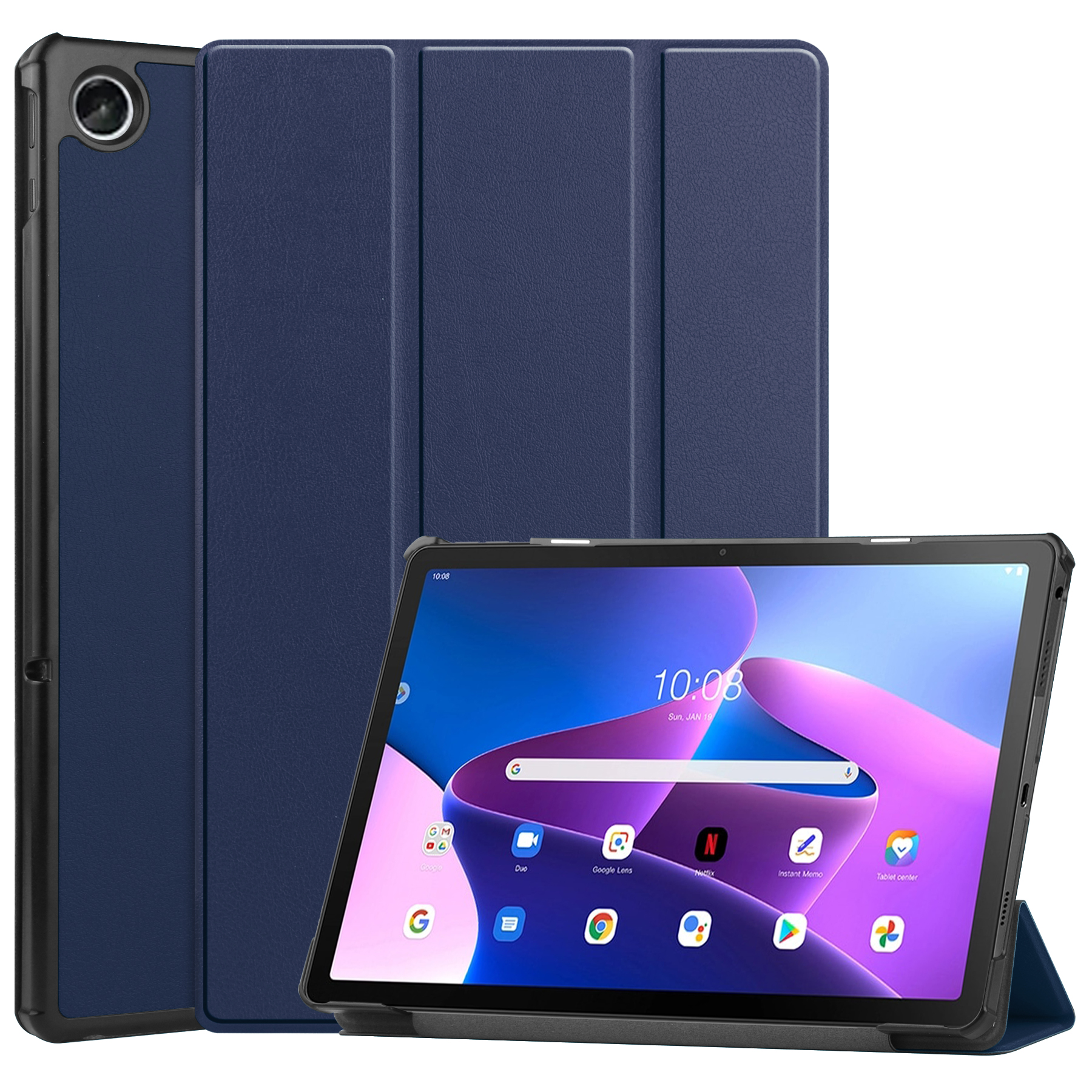 Tablet hoes geschikt voor Lenovo Tab M10 Plus (3e generatie) 10.6 inch - Tri-Fold Book Case - Donker Blauw afbeelding