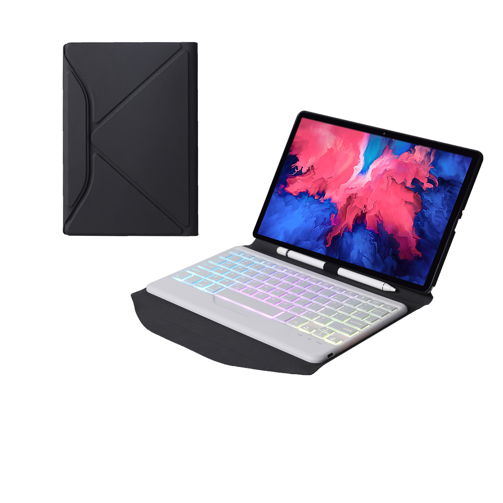 Bluetooth Keyboard Case geschikt voor Lenovo Tab P11/ P11 Plus - 11 inch hoes - QWERTY Toetsenbord met verlichting - Wit afbeelding