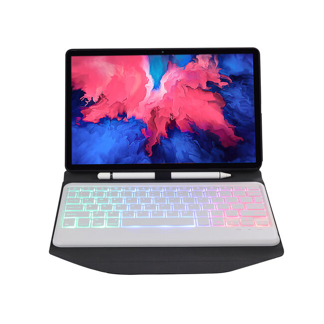 Bluetooth Keyboard Case geschikt voor Lenovo Tab P11/ P11 Plus - 11 inch hoes - QWERTY Toetsenbord met verlichting - Wit