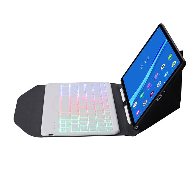 Bluetooth Keyboard Case geschikt voor Lenovo Tab M10 Plus (2de generatie) - 10.3 inch hoes - QWERTY Toetsenbord met verlichting - Wit
