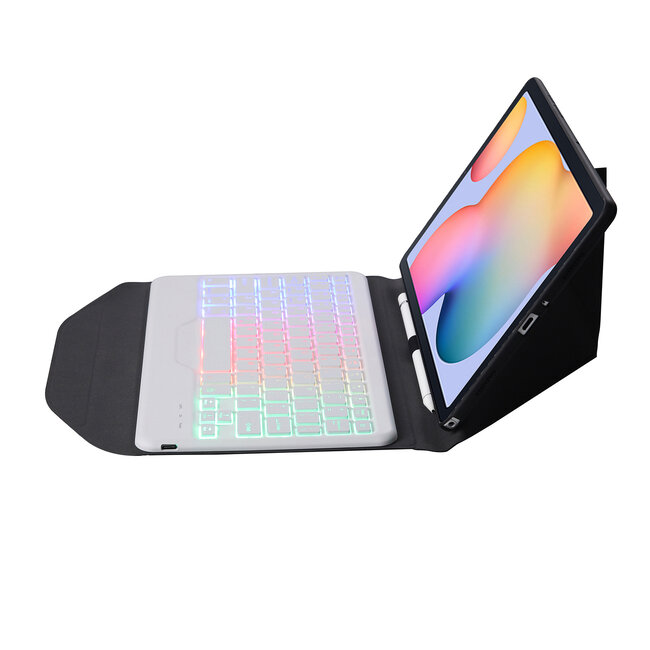 Bluetooth Toetsenbord geschikt voor Bluetooth Keyboard Case voor Samsung Galaxy S6 Lite (2024) / Samsung Galaxy Tab S6 Lite (2022/2020) - 10.4 inch hoes - QWERTY Toetsenbord met verlichting - Wit