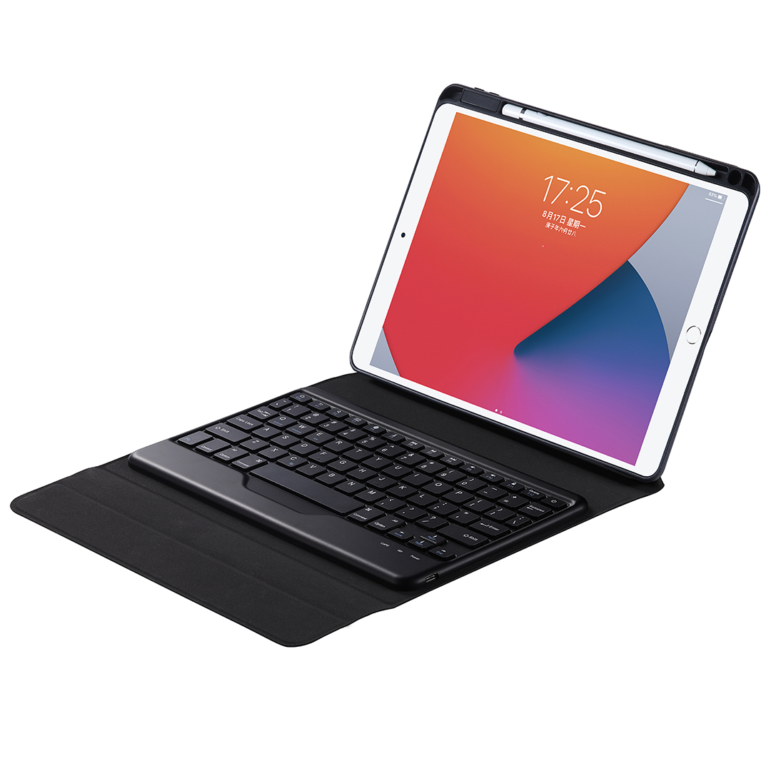 Tablet Toetsenbord Hoes geschikt voor Apple iPad 2021 / 2020 / 2019 - Ipad 10.2 inch - Met Draadloos Bluetooth Keyboard en Stylus pen houder - Zwart afbeelding