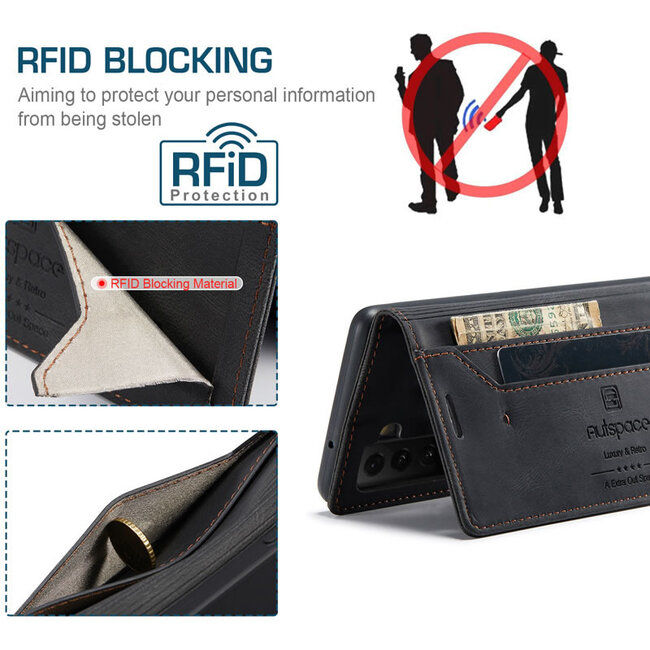 Hoesje geschikt voor Samsung Galaxy S22 Plus 5G - Wallet Book Case - Magneetsluiting - met RFID bescherming - Zwart