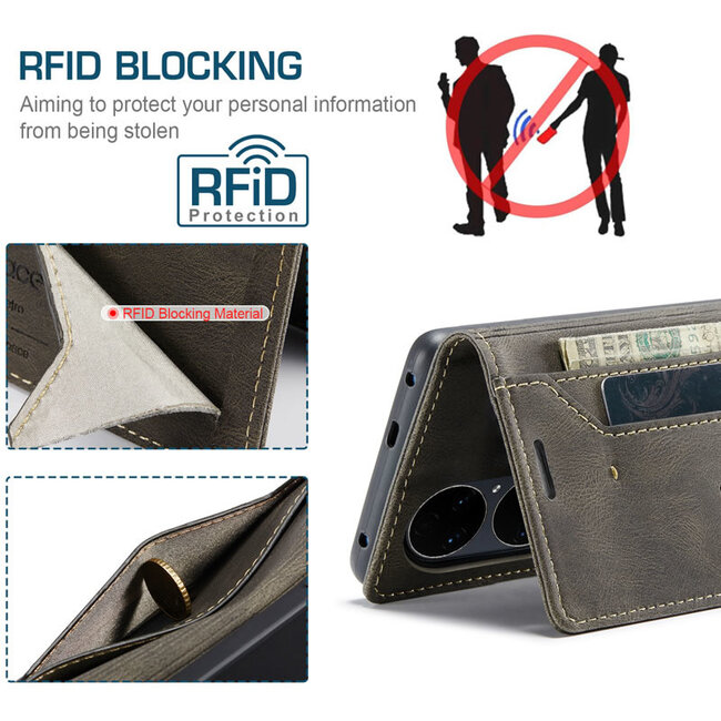Hoesje geschikt voor Huawei P50 - Wallet Book Case - Magneetsluiting - met RFID bescherming - Bruin