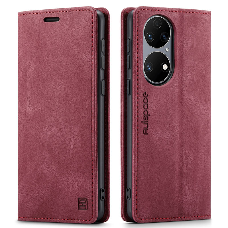 Hoesje geschikt voor Huawei P50 - Wallet Book Case - Magneetsluiting - met RFID bescherming - Rood afbeelding