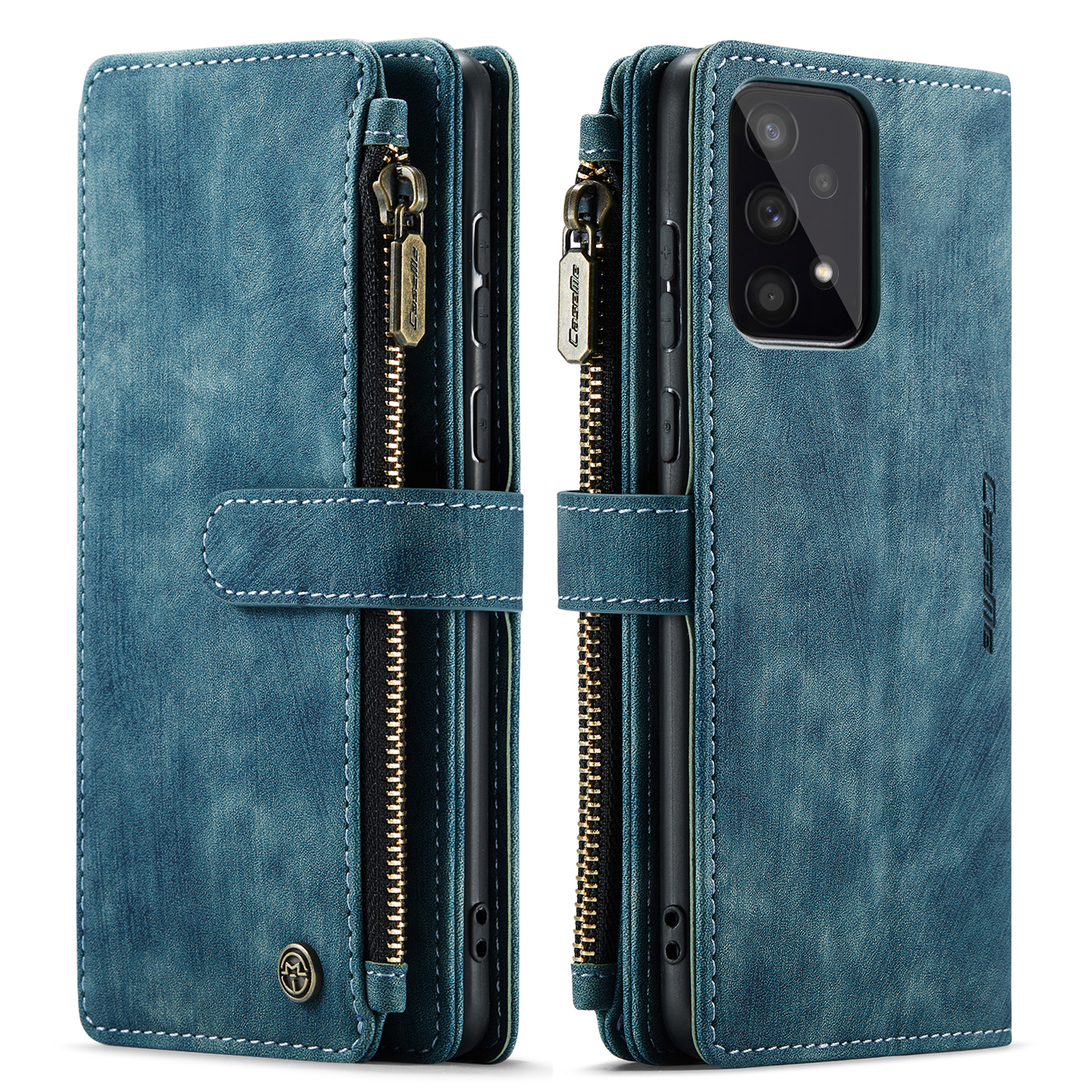 CaseMe Hoesje voor Samsung Galaxy A53 5G - Wallet Book Case - met Rits en Magneetsluiting met RFID bescherming - Blauw | Case2go.nl