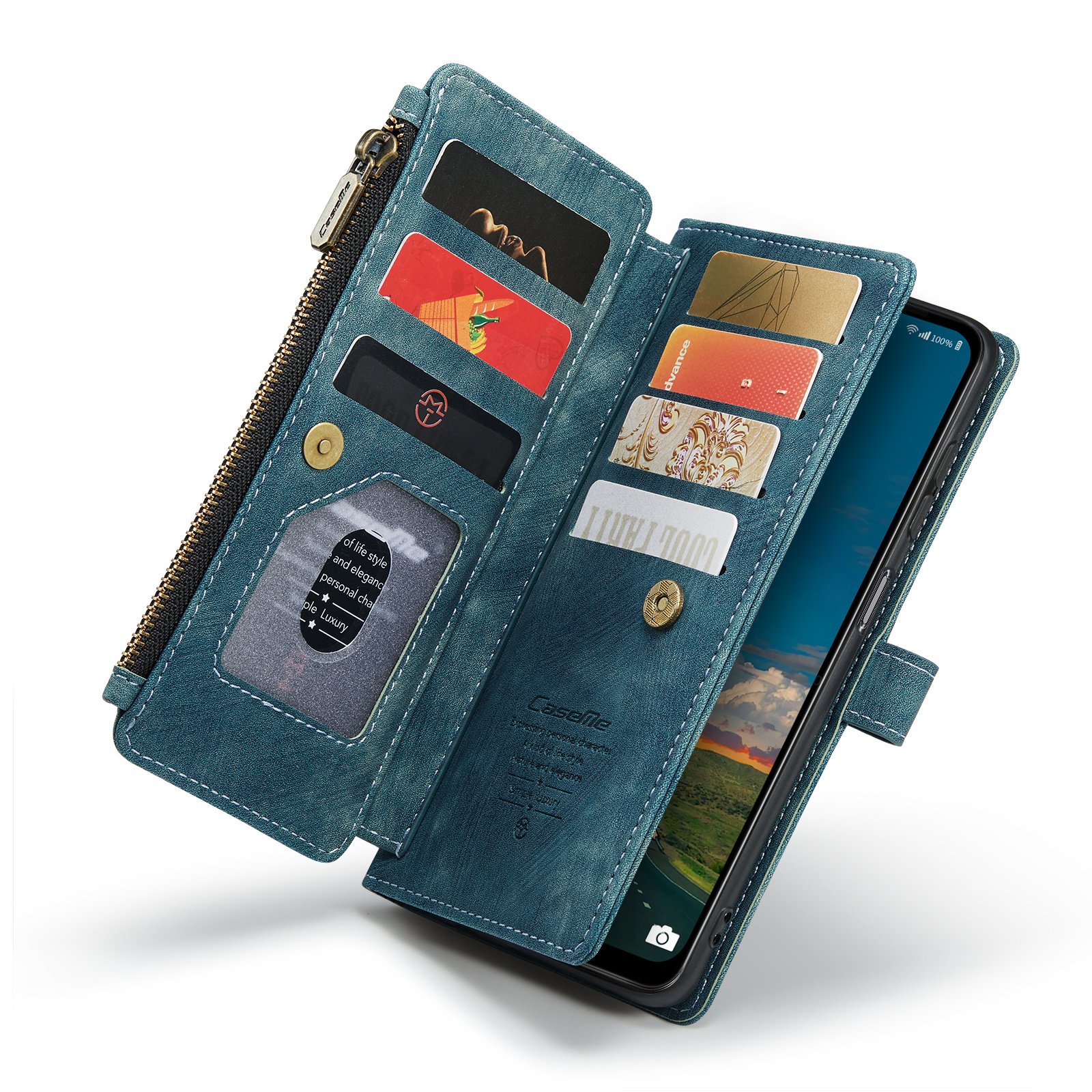 CaseMe Hoesje voor Samsung A13 - Wallet Book Case - met Rits en Magneetsluiting - met bescherming - Blauw | Case2go.nl