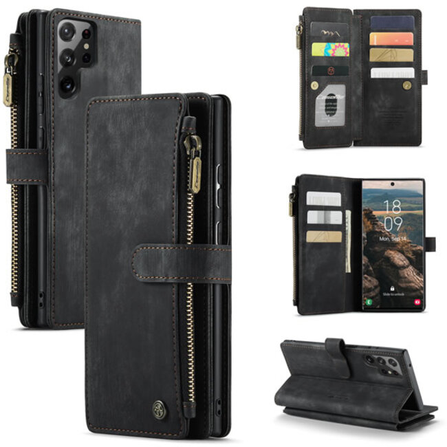 Hoesje geschikt voor Samsung Galaxy S22 Ultra 5G - Wallet Book Case - met Rits en Magneetsluiting - met RFID bescherming - Zwart