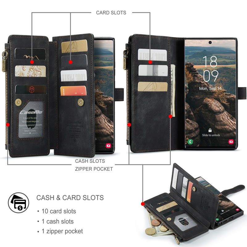 geschikt voor Samsung Galaxy S22 Ultra 5G Wallet Book Case - met Rits en - met RFID bescherming - Zwart | Case2go.nl