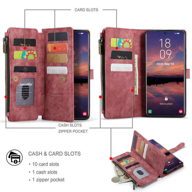 Hoesje geschikt voor Samsung Galaxy S22 Plus 5G - Wallet Book Case - met Rits en Magneetsluiting - met RFID bescherming - Rood