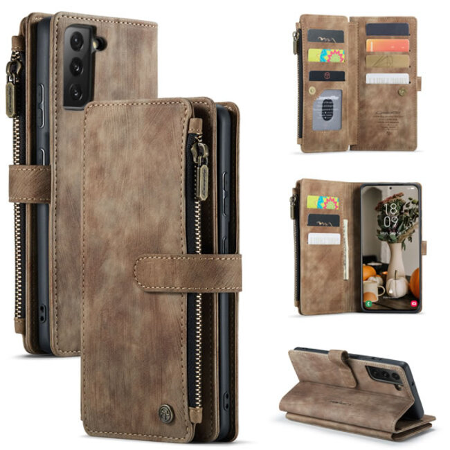 Hoesje geschikt voor Samsung Galaxy S22 Plus 5G - Wallet Book Case - met Rits en Magneetsluiting - met RFID bescherming - Bruin