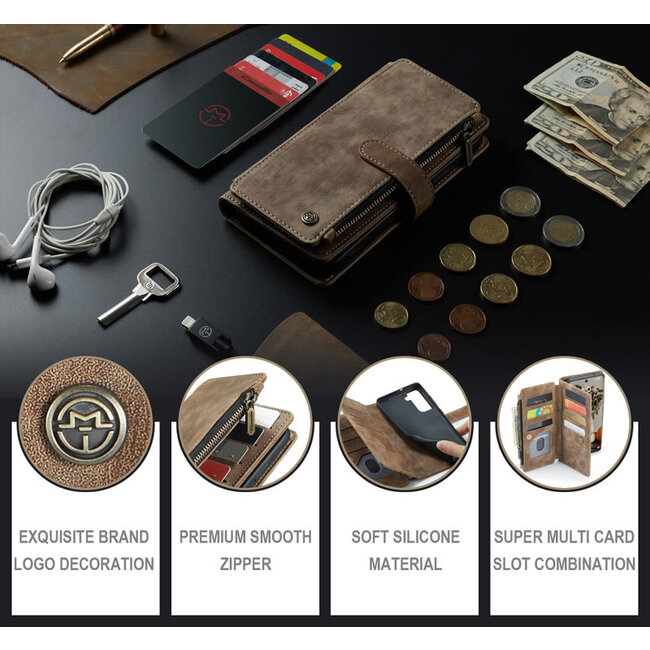 Hoesje geschikt voor Samsung Galaxy S22 Plus 5G - Wallet Book Case - met Rits en Magneetsluiting - met RFID bescherming - Bruin