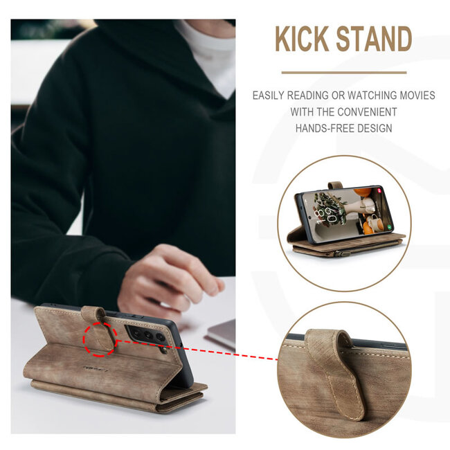 Hoesje geschikt voor Samsung Galaxy S22 Plus 5G - Wallet Book Case - met Rits en Magneetsluiting - met RFID bescherming - Bruin