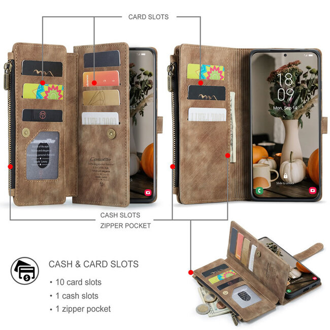 Hoesje geschikt voor Samsung Galaxy S22 Plus 5G - Wallet Book Case - met Rits en Magneetsluiting - met RFID bescherming - Bruin