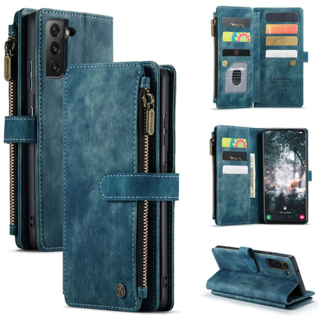 Hoesje geschikt voor Samsung Galaxy S22 5G - Wallet Book Case - met Rits en Magneetsluiting - met RFID bescherming - Blauw