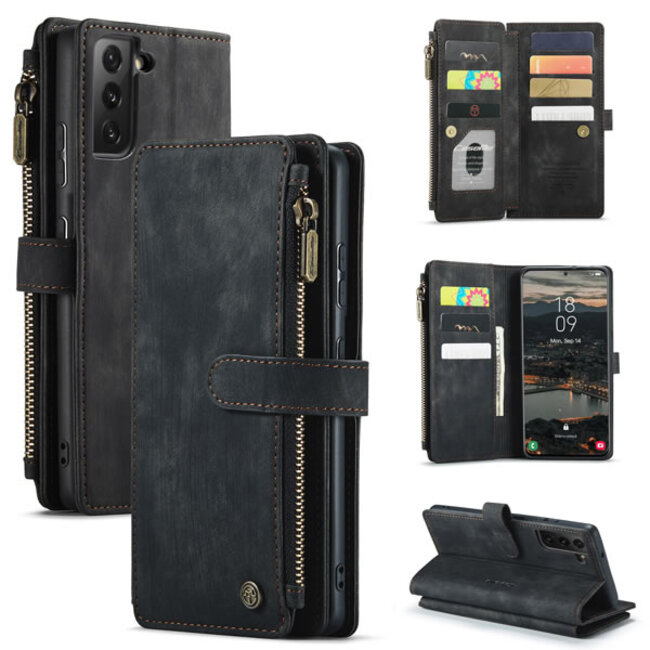 Hoesje geschikt voor Samsung Galaxy S22 5G - Wallet Book Case - met Rits en Magneetsluiting - met RFID bescherming - Zwart