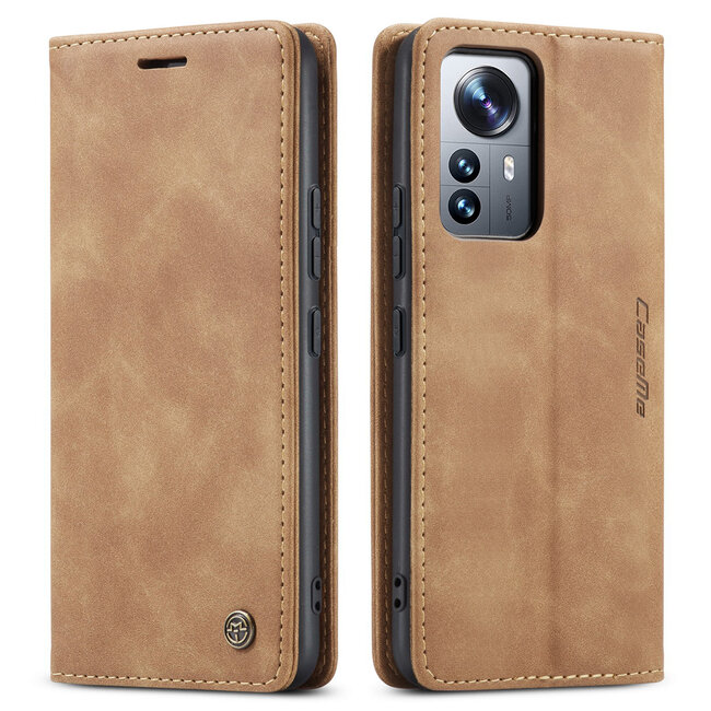 CaseMe - Hoesje geschikt voor Xiaomi 12 Pro - Wallet Book Case - Magneetsluiting - Licht Bruin