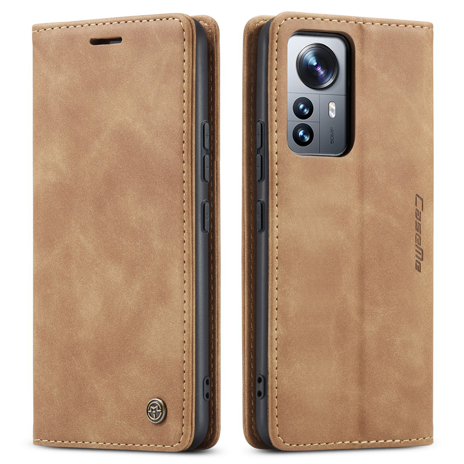 CaseMe - Hoesje geschikt voor Xiaomi 12 Pro - Wallet Book Case - Magneetsluiting - Licht Bruin afbeelding