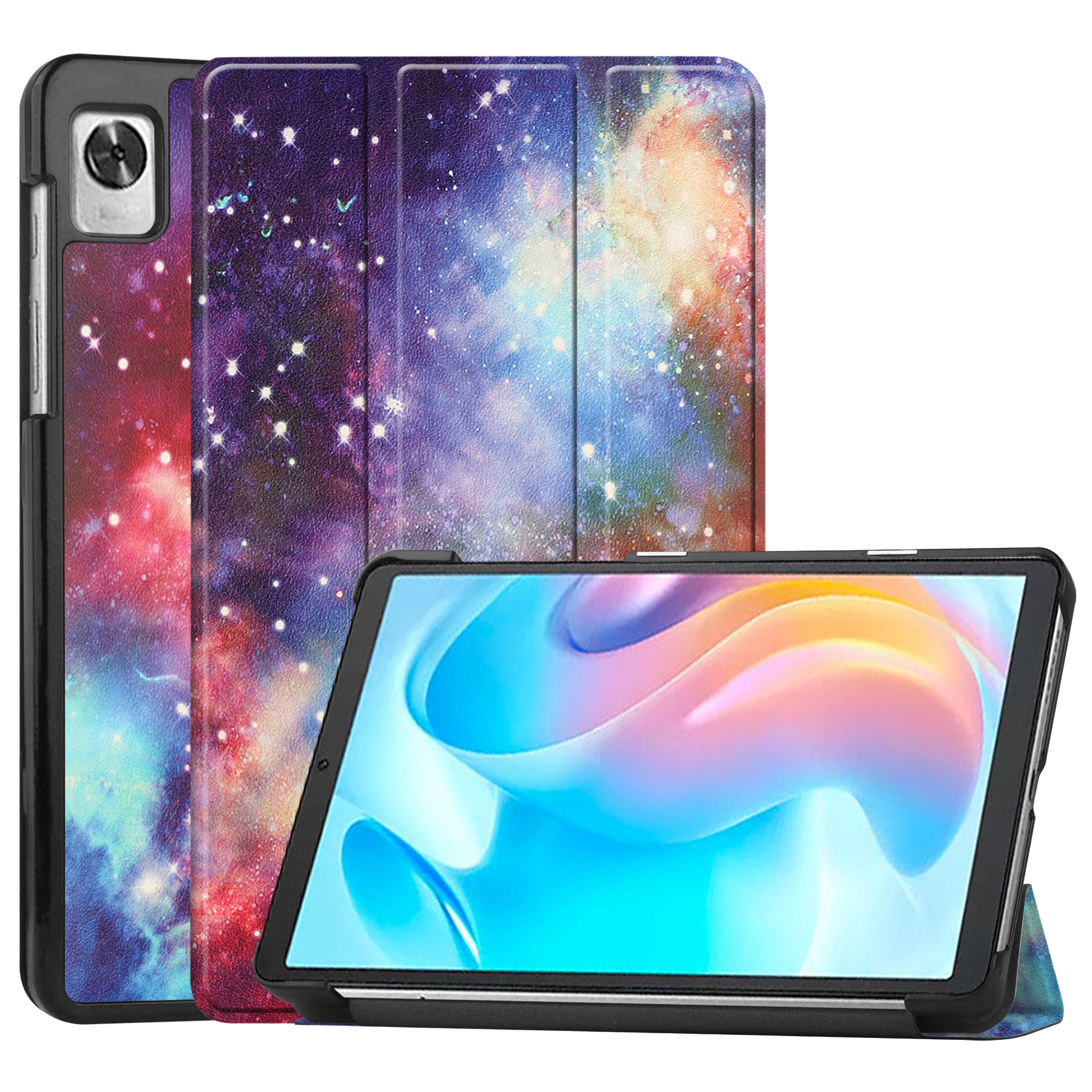 Case2go - Tablet Hoes geschikt voor Realme Pad Mini - 8.7 inch - Tri-Fold Book Case - Auto Wake functie - Galaxy afbeelding