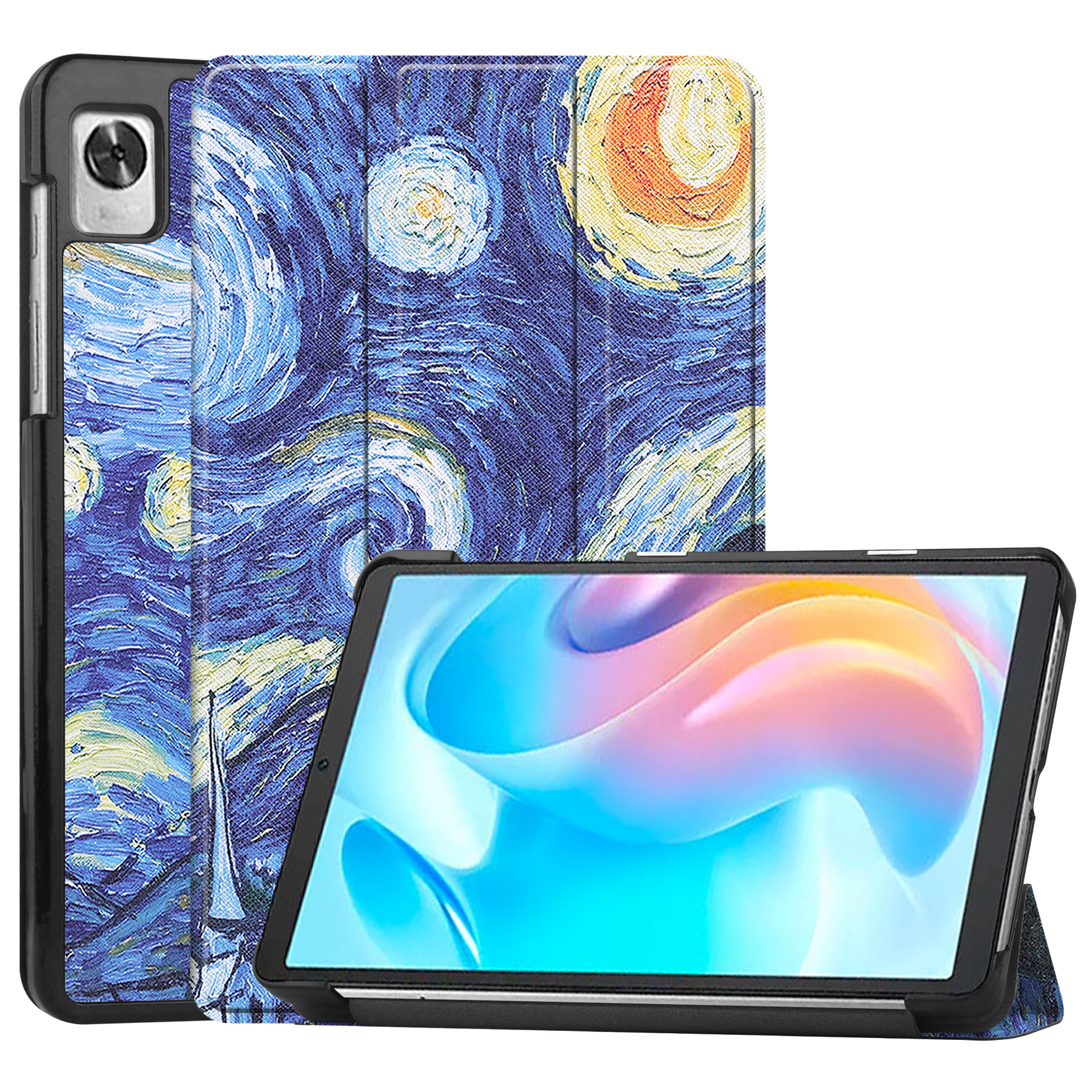 Case2go - Tablet Hoes geschikt voor Realme Pad Mini - 8.7 inch - Tri-Fold Book Case - Auto Wake functie - Sterrenhemel afbeelding