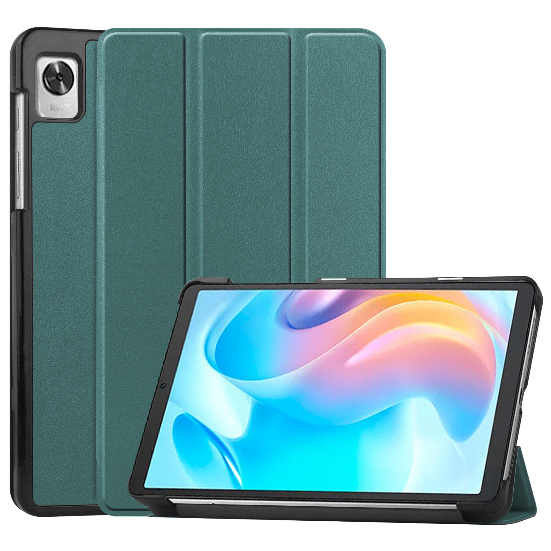 Case2go - Tablet Hoes geschikt voor Realme Pad Mini - 8.7 inch - Tri-Fold Book Case - Auto Wake functie - Donker Groen afbeelding