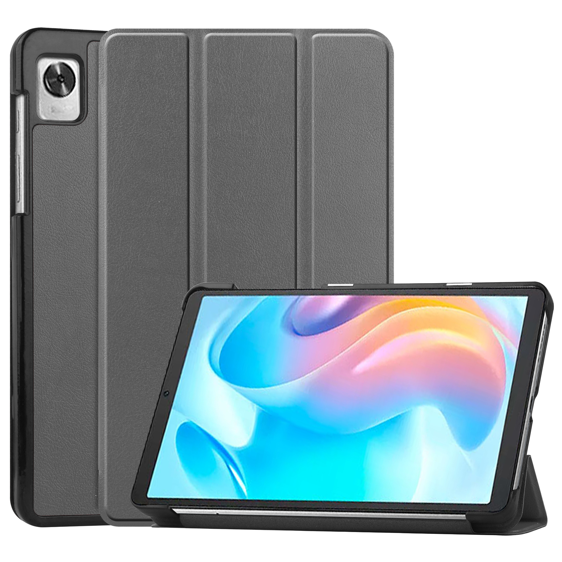 Case2go - Tablet Hoes geschikt voor Realme Pad Mini - 8.7 inch - Tri-Fold Book Case - Auto Wake functie - Grijs afbeelding