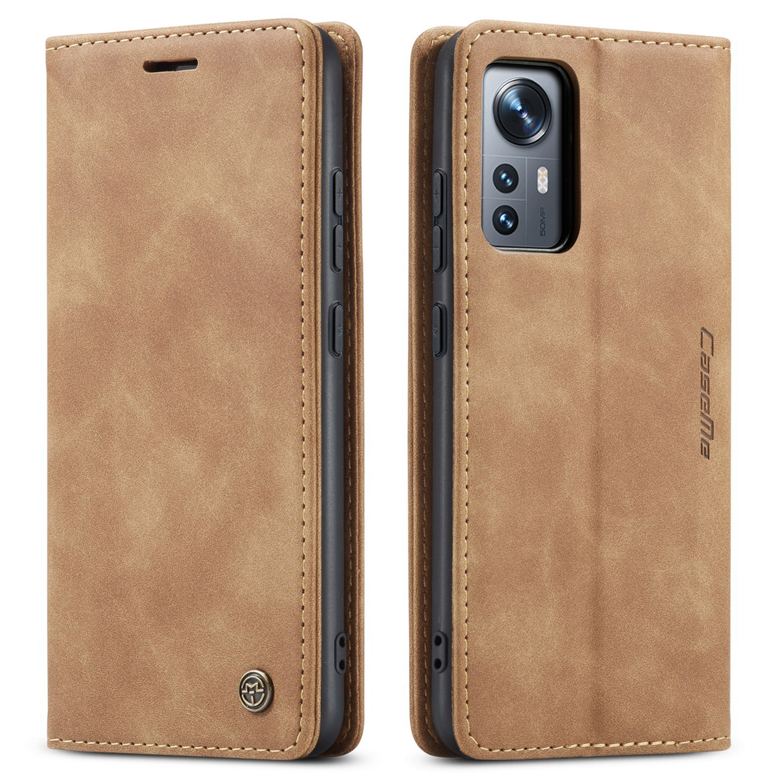 CaseMe - Hoesje geschikt voor Xiaomi 12 - Wallet Book Case - Magneetsluiting - Licht Bruin afbeelding
