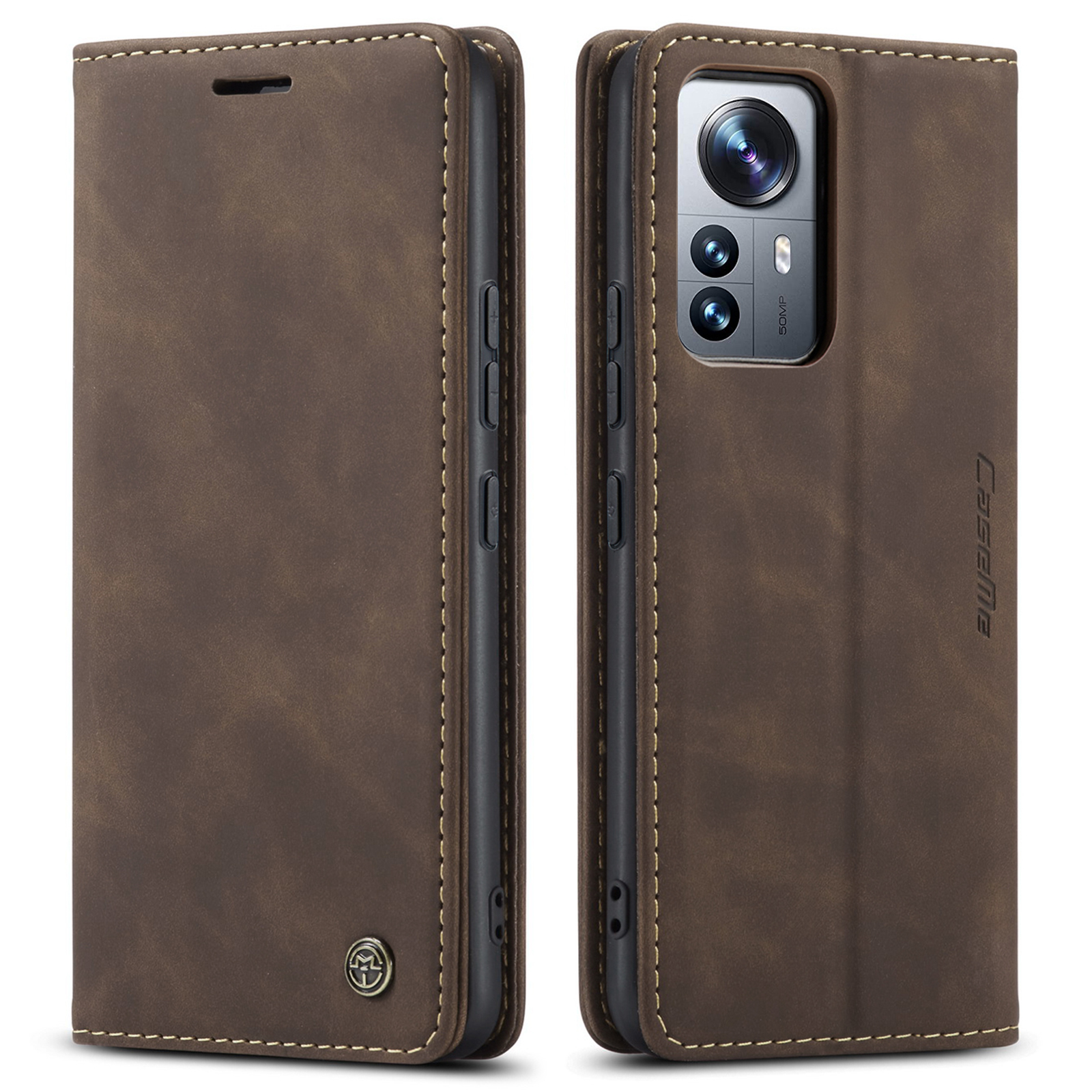 CaseMe - Hoesje geschikt voor Xiaomi 12 Pro - Wallet Book Case - Magneetsluiting - Donker Bruin afbeelding