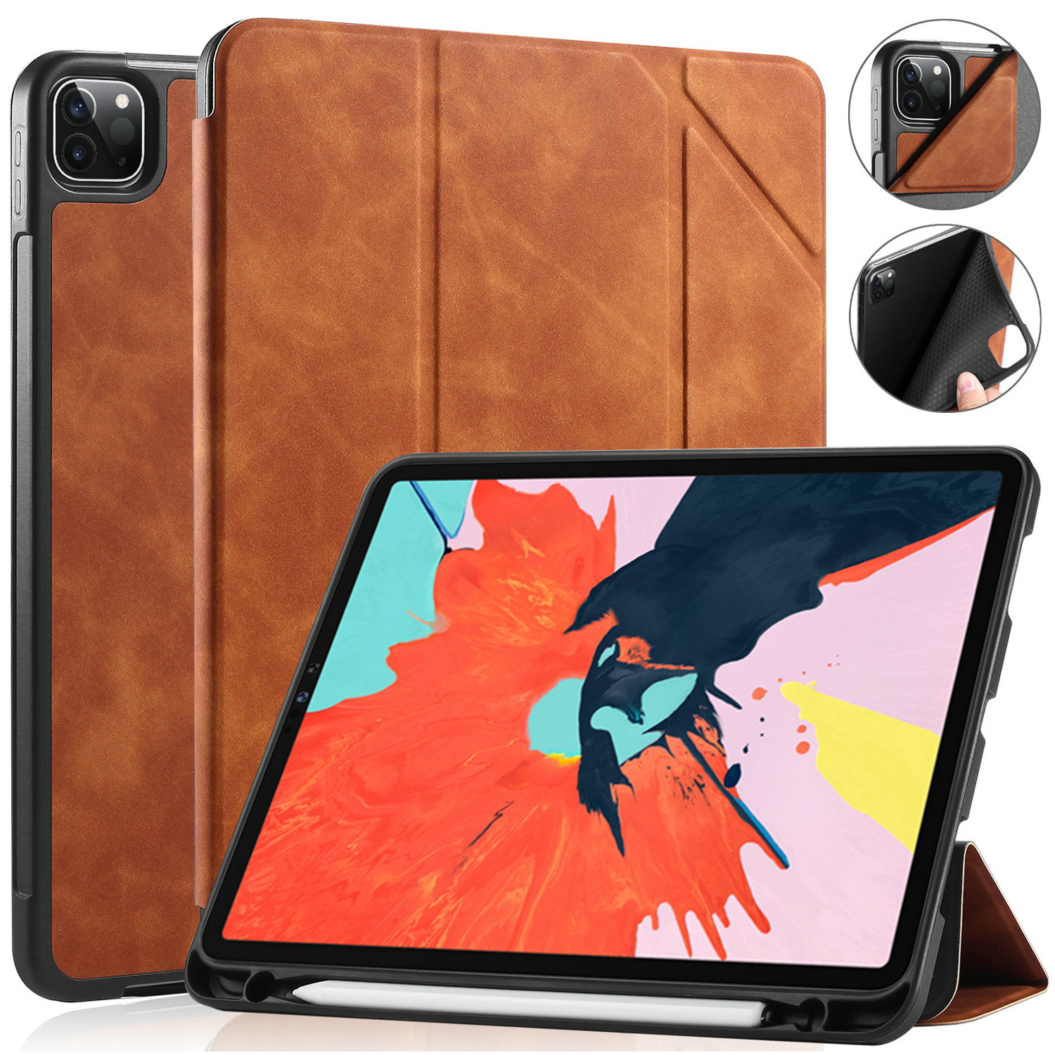 CaseMe - Tablet hoes geschikt voor iPad Pro 11 (2020) - Ming Book Case - Tablethoes met Auto Wake/Sleep functie - Bruin afbeelding