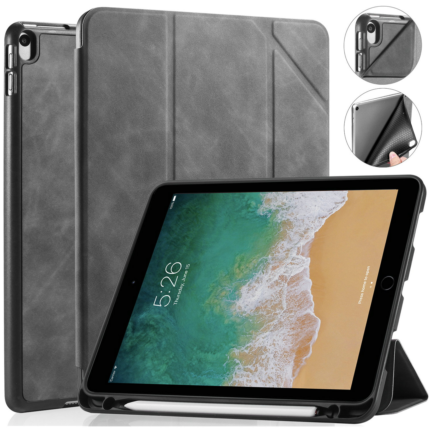 CaseMe - Tablet hoes geschikt voor iPad Air 10.5 (2019) - Ming Book Case - Tablethoes met Auto Wake/Sleep functie - Grijs afbeelding