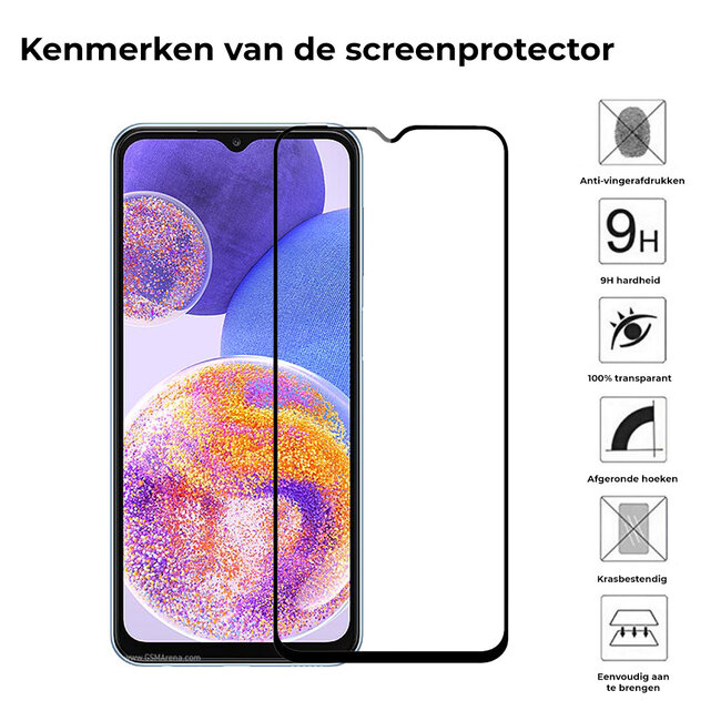 Case2go - Screenprotector geschikt voor Samsung Galaxy A23 - Full Cover - Gehard Glas - Transparant