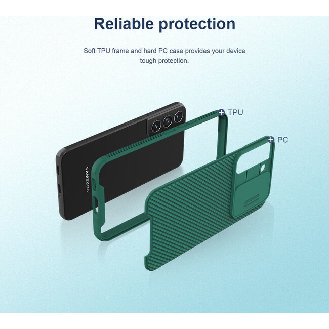 Telefoonhoesje geschikt voor Samsung Galaxy S22 Plus 5G - Nillkin CamShield Pro Case - Groen