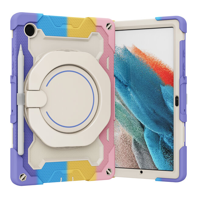 Tablet Hoes geschikt voor Samsung Galaxy Tab A8 (2022 &amp;amp; 2021) - 10.5 Inch - Armor Case met Ring - Pencil Houder - Regenboog Roze