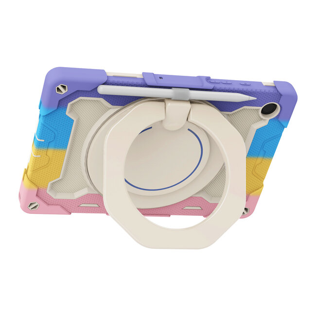Tablet Hoes geschikt voor Samsung Galaxy Tab A8 (2022 &amp;amp; 2021) - 10.5 Inch - Armor Case met Ring - Pencil Houder - Regenboog Roze