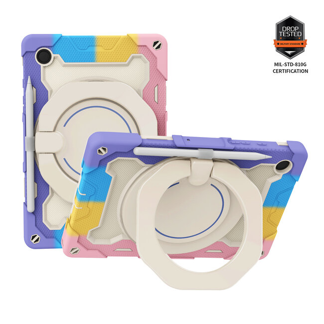 Tablet Hoes geschikt voor Samsung Galaxy Tab A8 (2022 &amp;amp; 2021) - 10.5 Inch - Armor Case met Ring - Pencil Houder - Regenboog Roze