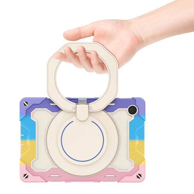 Tablet Hoes geschikt voor Samsung Galaxy Tab A8 (2022 &amp;amp; 2021) - 10.5 Inch - Armor Case met Ring - Pencil Houder - Regenboog Roze
