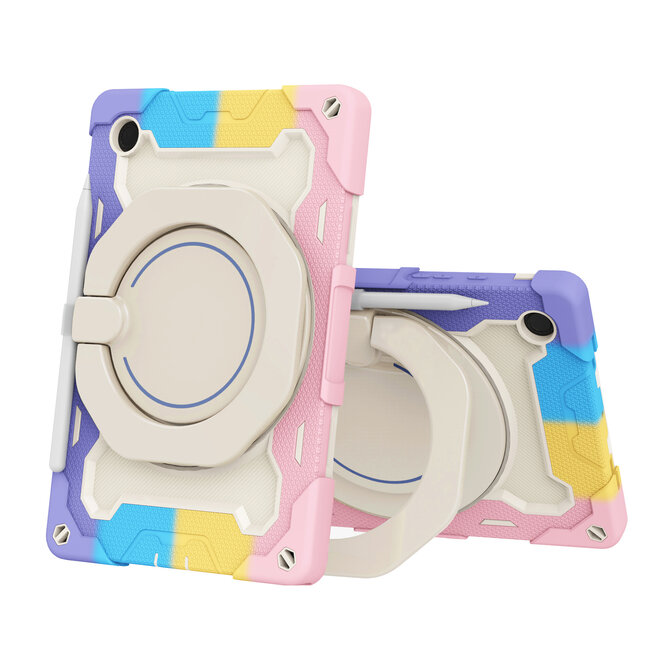 Tablet Hoes geschikt voor Samsung Galaxy Tab A8 (2022 &amp;amp; 2021) - 10.5 Inch - Armor Case met Ring - Pencil Houder - Regenboog Roze