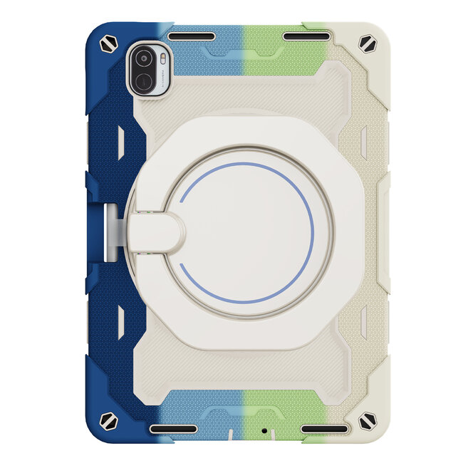 Tablet Hoes geschikt voor Xiaomi Pad 5 / 5 Pro - 11 Inch - Armor Case met Ring - Pencil Houder - Regenboog Blauw