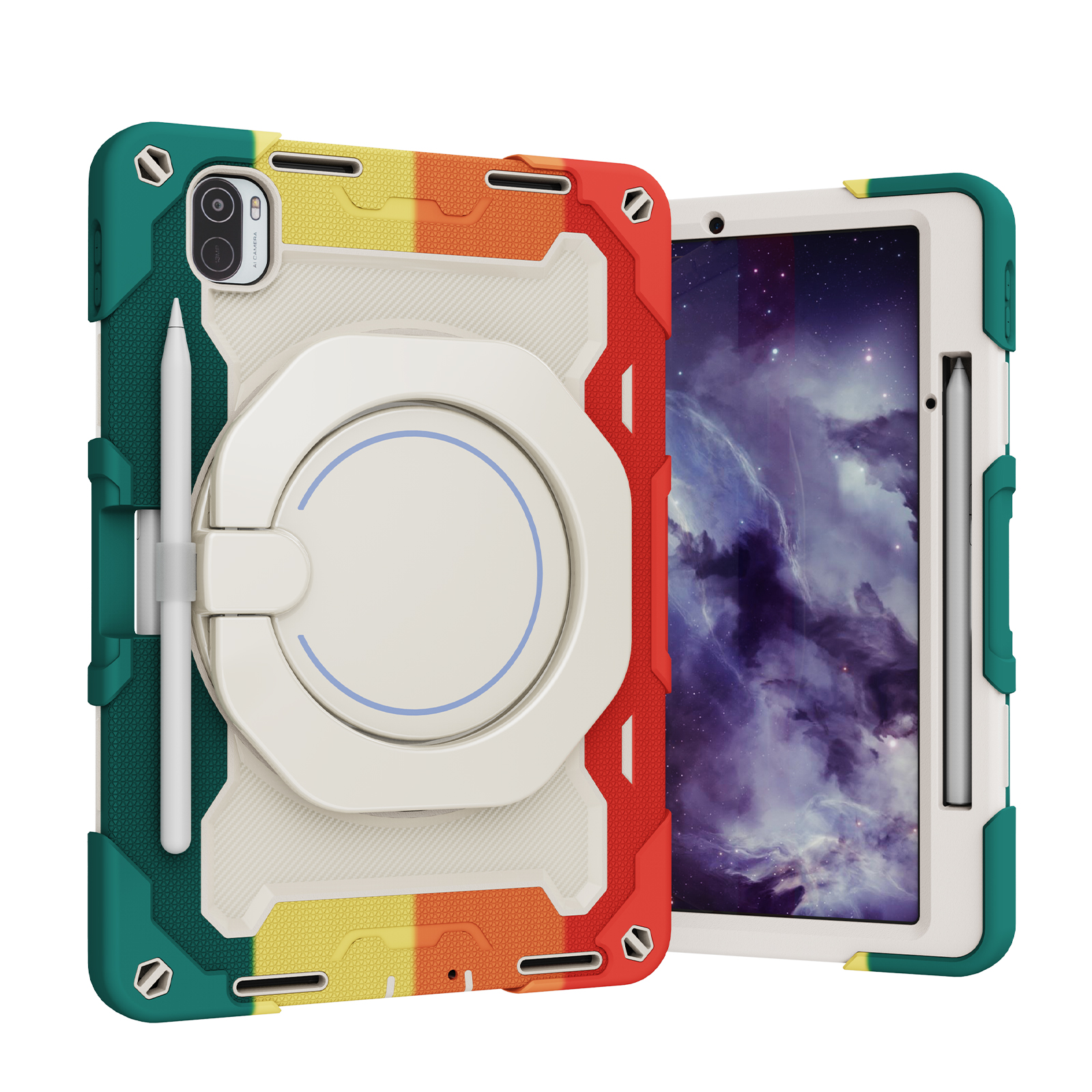 Tablet Hoes geschikt voor Xiaomi Pad 5 / 5 Pro - 11 Inch - Armor Case met Ring - Pencil Houder - Regenboog Rood afbeelding