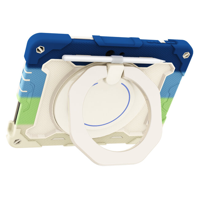 Tablet Hoes geschikt voor Microsoft Surface Go / Go 2 / Go 3 / Go 4 - 10 Inch - Armor Case met Ring - Pencil Houder - Regenboog Blauw