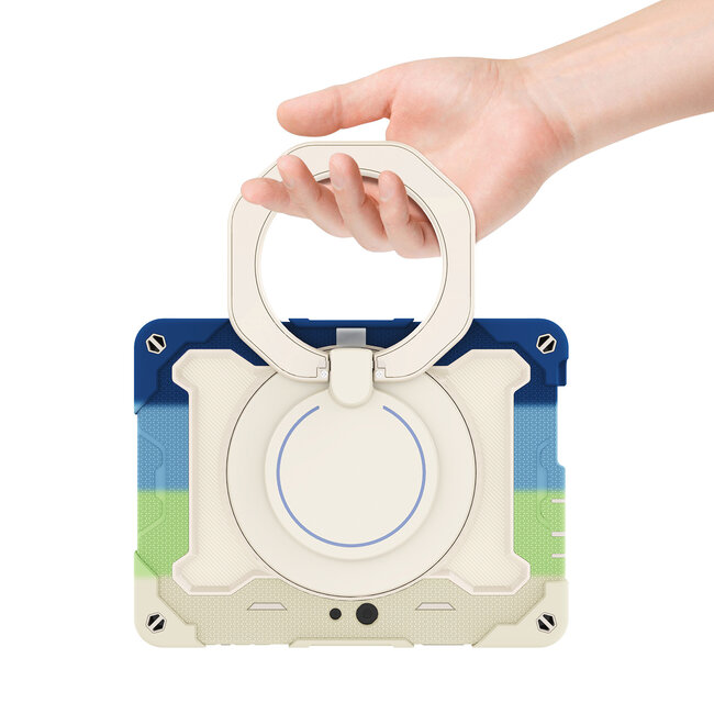 Tablet Hoes geschikt voor Microsoft Surface Go / Go 2 / Go 3 / Go 4 - 10 Inch - Armor Case met Ring - Pencil Houder - Regenboog Blauw